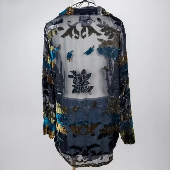 Citronβ Santa Monica Velvet Burnout Silk Blouse - Jewel-Tone Artwear - Picture 3 of 7